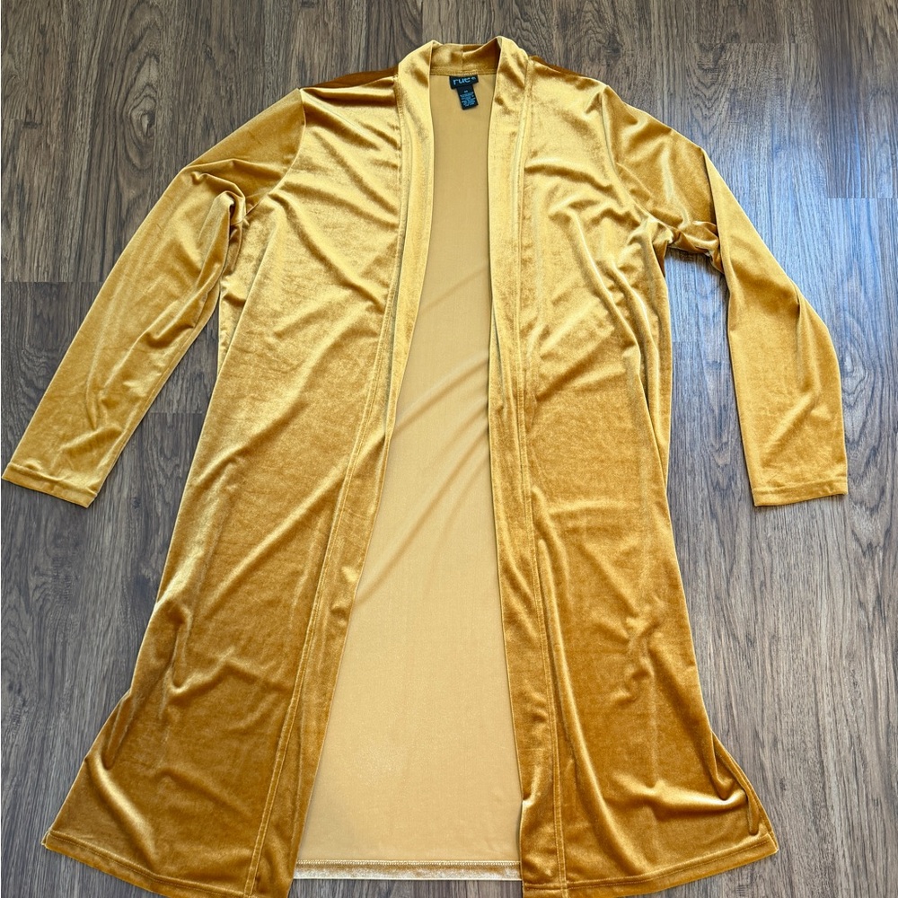 Gold Long Velvet Cardigan Duster